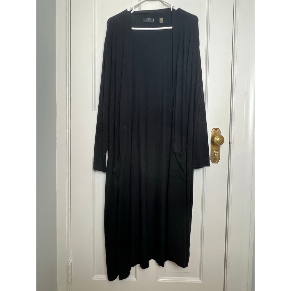 T Tahari Long Line Black Cardigan Sweater Open Front Pockets Layer Women's 3X